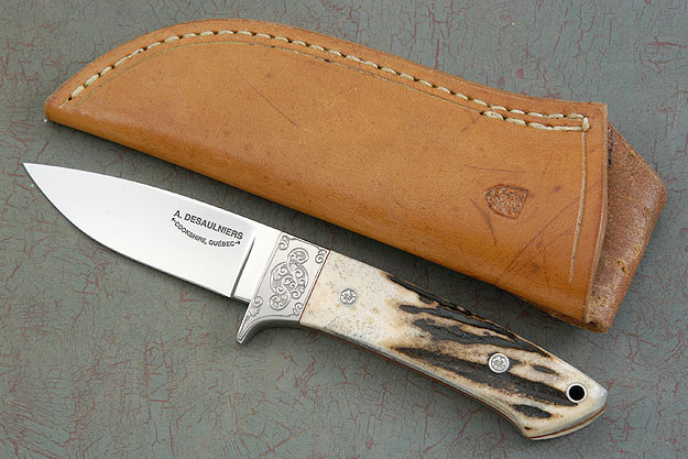 Engraved Drop Point Hunter with Stag