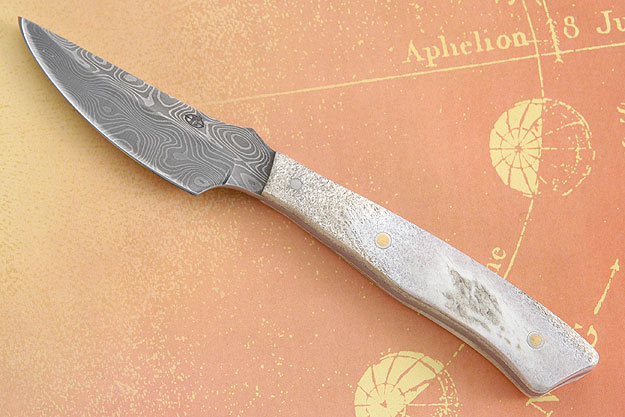 Damascus Small Hunter with Moose Antler