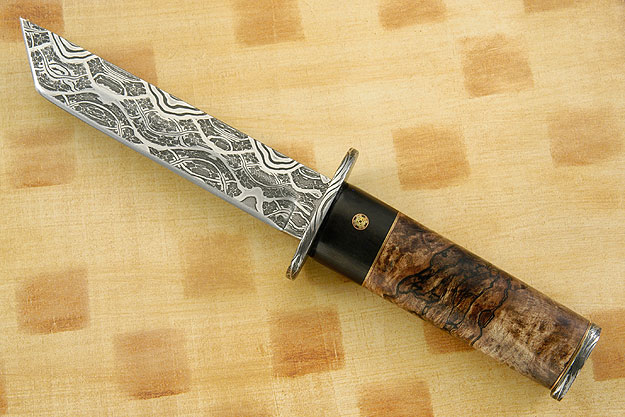 Mosaic Tanto with Spalted Maple<br>Best Damascus - MKA 2011