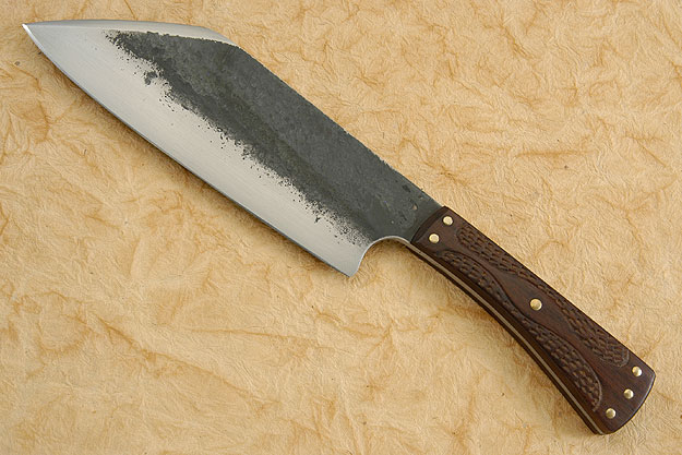Compact Camp Knife with Carved Ironwood