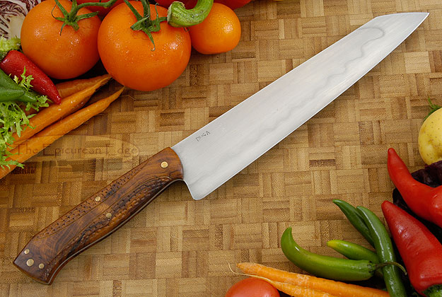 Chef's Knife with Carved Ironwood (Honyaki) - 9 in.