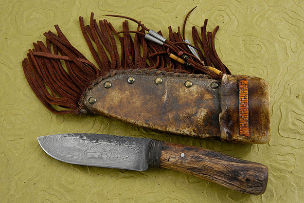 Rustic Oak Damascus Belt Knife