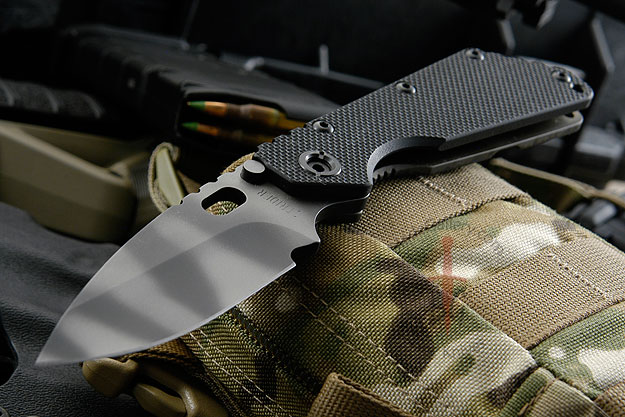 SMF, Black G10 and Tiger Stripe Finish with 3/4 Hollow Grind