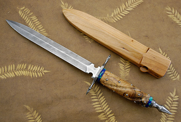 Damascus Dagger with Spalted Maple and Malachite/Azurite