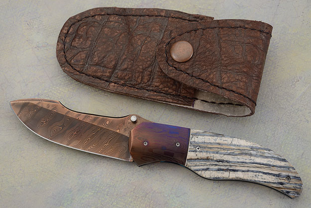 LL-H Folder with Mammoth Molar and Blued Damascus