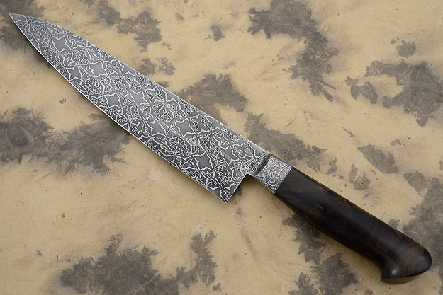 Mosaic Damascus Chef's Knife (Gyuto) with Ziricote Stump Wood Burl (9-1/2 in.)