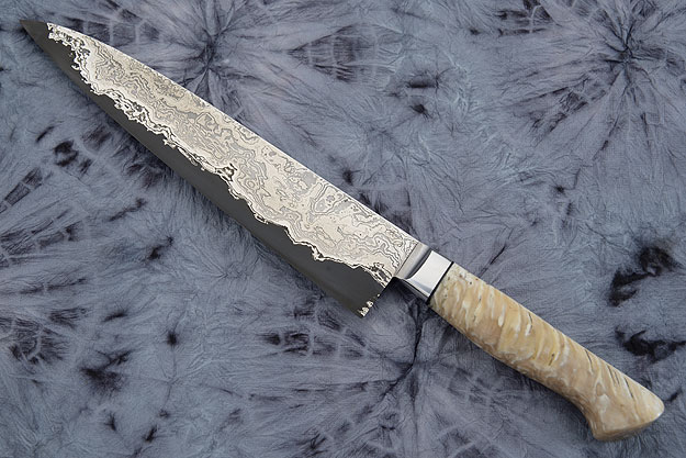 Chef's Knife (Gyuto) with Damascus San Mai and Muskox Horn (8-1/2