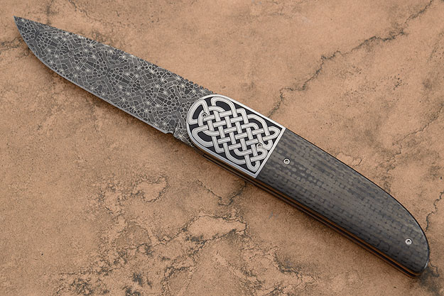 M25 - Celtic Knot - IKBS Folder with Mosaic Damascus and Carbon Fiber