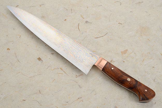 Chef's Knife (Gyuto) with Mokume Gane San Mai and Ironwood (9 1/4