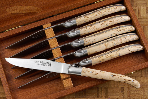 Laguiole Steak Knives, Set of 6 with Curly Birch