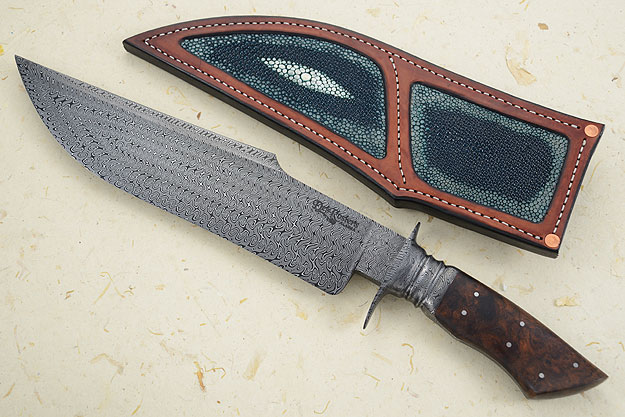Integral Damascus Bowie with Desert Ironwood