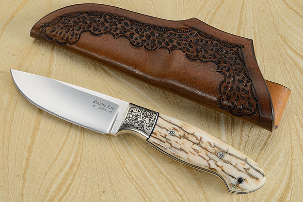 Engraved Drop Point Hunter with Mammoth Ivory