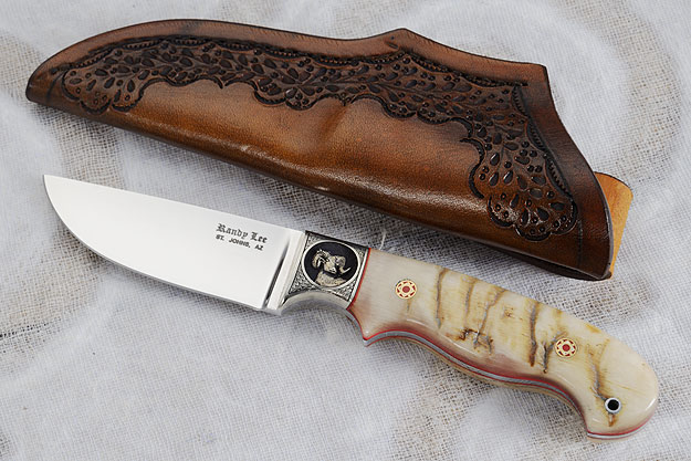 Engraved Drop Point Hunter with Sheep Horn
