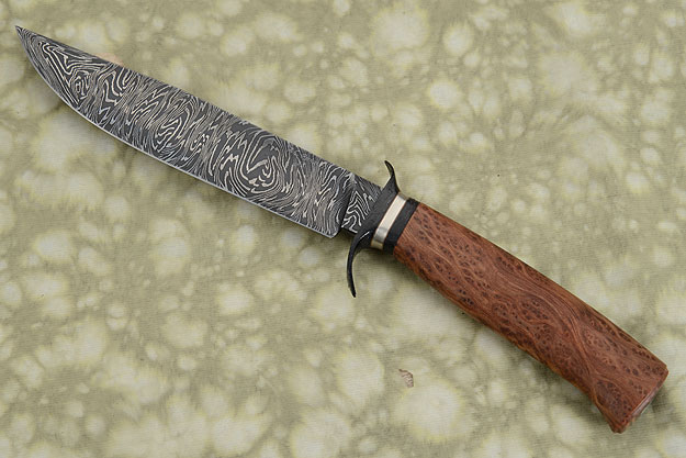 Damascus S-Guard Bowie with Redwood Burl