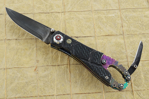 Two-Blade Clip Folder with Damascus and Carbon Fiber