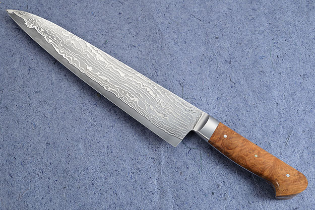 Chef's Knife (Gyuto) with Stainless Damascus San Mai and Wild Almond Burl (9-1/2