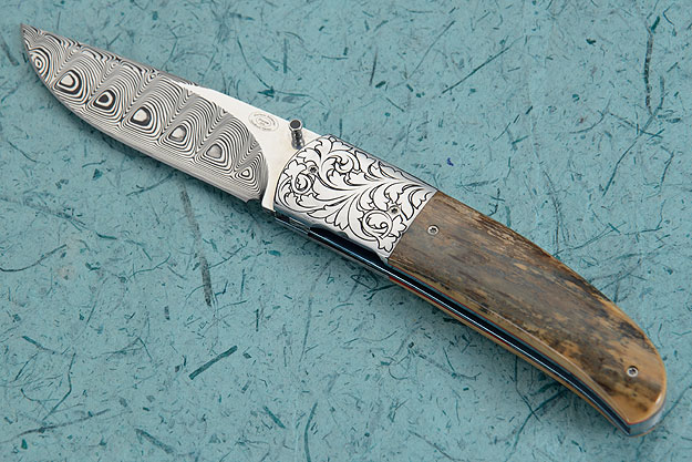 LL01 Folder with Damascus and Mammoth Ivory