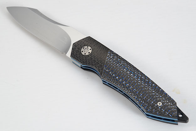 Tactical Folder with Blue/Silver Twill Carbon Fiber and MoonGlow II