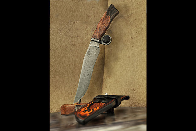 Ringed Fire Fighter with Flame Redwood Burl and Silver Vine