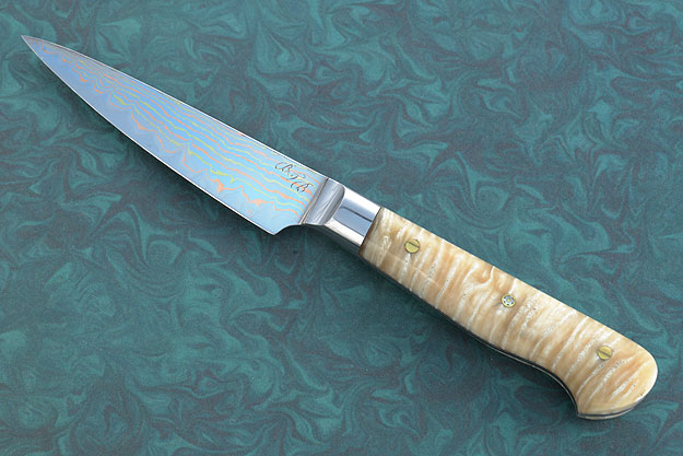 Paring Knife with Mokume Gane San Mai and Musk Ox Horn (3-1/2 in.)