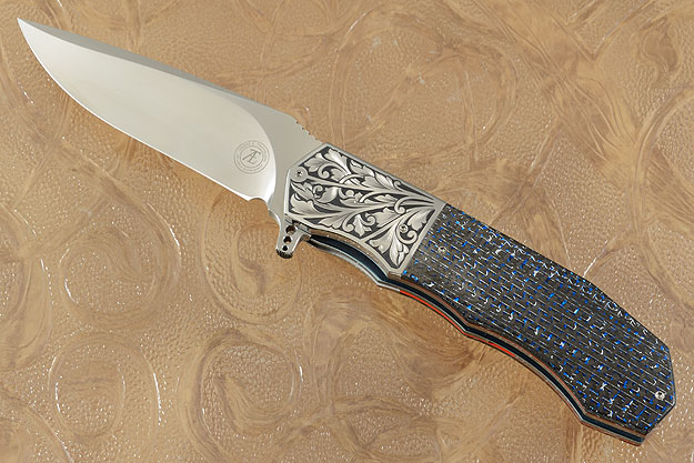 L44M Flipper with Blue/Silver Carbon Fiber and Engraved Scrolls (IKBS)