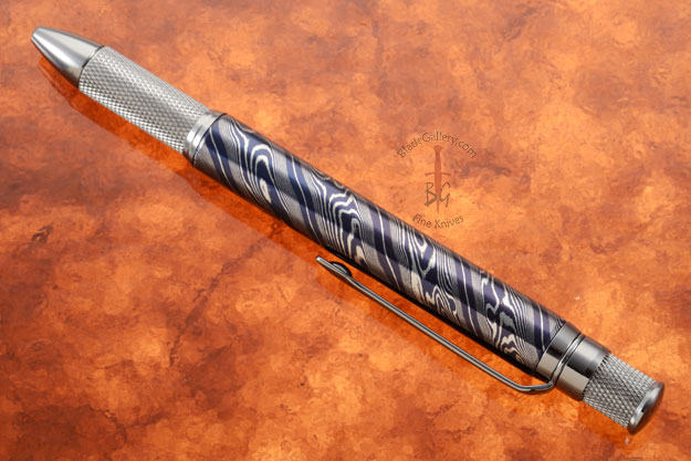 Blued Twist Pattern Damascus Pen with Knurled Fittings