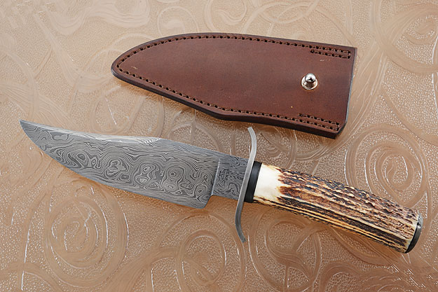 Gent's Bowie with Whirlpool Damascus and Stag
