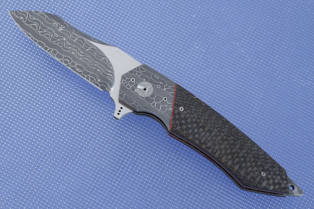 Tactical Flipper with Stainless Steel Damascus and Lightning Strike Carbon Fiber (IKBS)