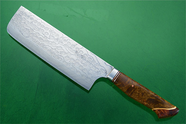 Chef's Knife - Nakiri - (170mm / 6-2/3 in) with Stainless Damascus and Maple Burl
