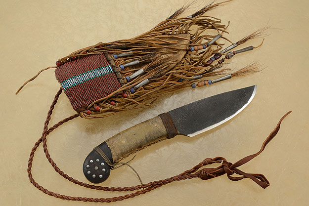 Indian Belt Knife with Beaded Sheath