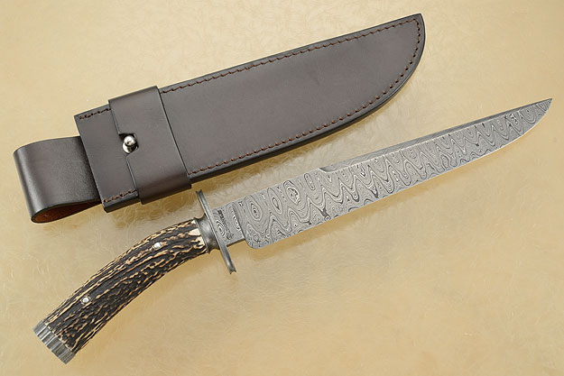 Wolf's Tooth Damascus Bowie with Stag