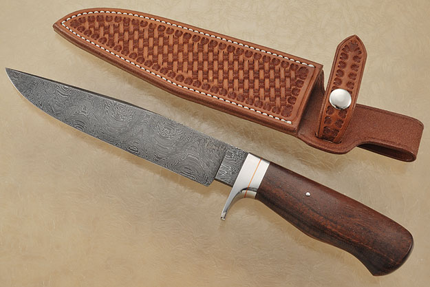 Damascus Hunter's Bowie with Curly Koa