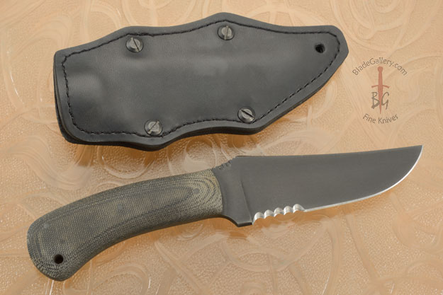 Belt Knife with Black Micarta, Serrations