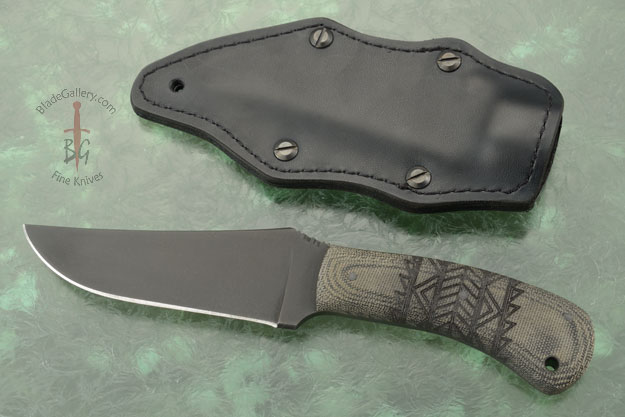 Belt Knife with Black Micarta, Tribal Markings