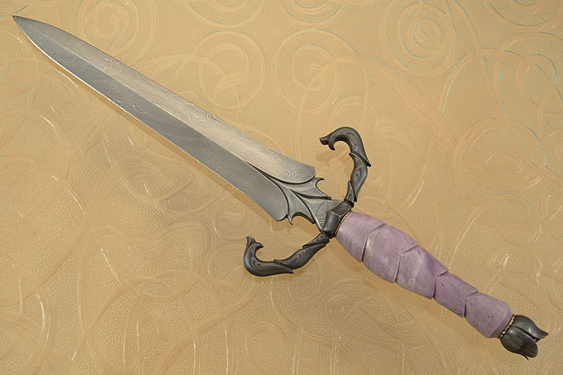 Carved Damascus Dagger with Lavender Jade<br><i>Best of Show - 1996 Las Vegas Custom Knife Show</i>