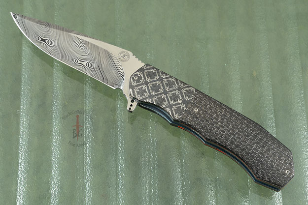L44 Flipper with Damascus and Silver Strike Carbon Fiber (IKBS)