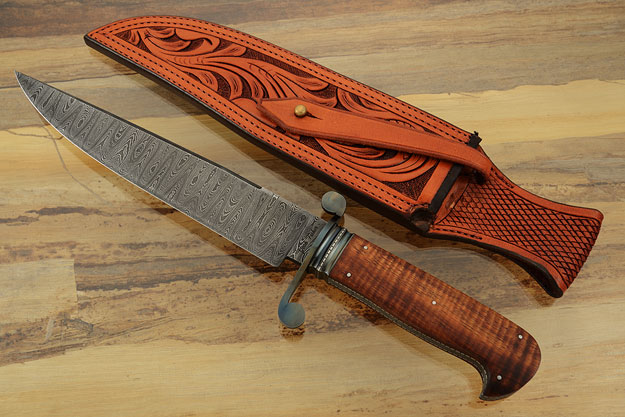 Damascus S-Guard Bowie with Curly Koa