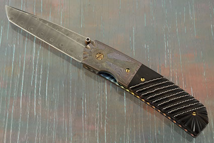 Damascus Tanto-LL Folder Fluted Buffalo Horn