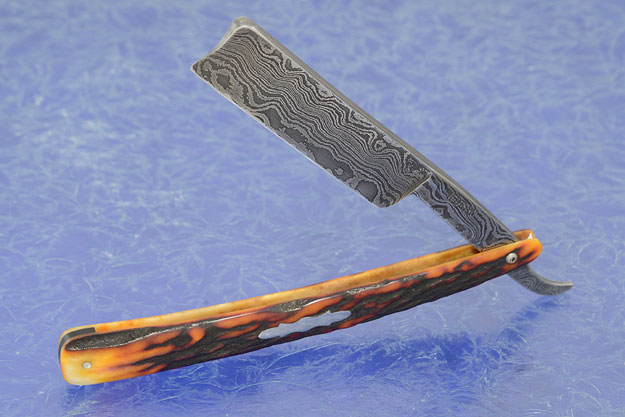 Damascus Straight Razor with Stag (6/8