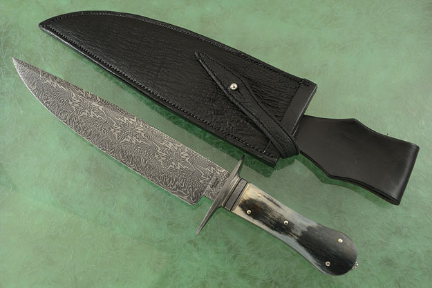 Snowflake Damascus Bowie with Blue/Green Mammoth Ivory