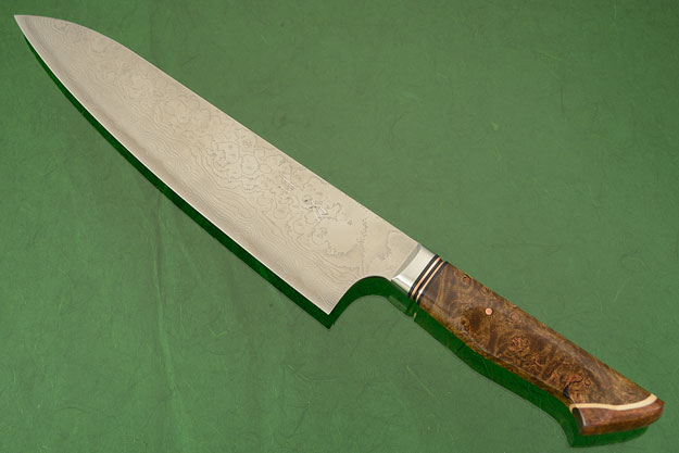 Chef's Knife - Gyuto - (210mm / 8-1/4 in) with Stainless Damascus and Maple Burl