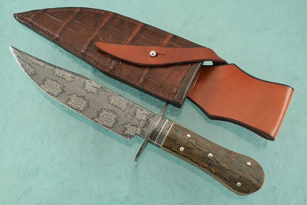 Snowflake Damascus Bowie with Mammoth Ivory