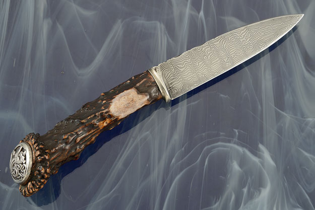 Damascus Sgian Dubh with Stag Crown