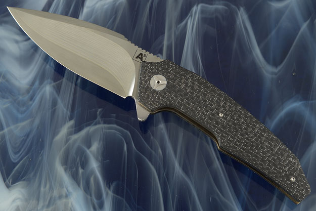 A6 Flipper with Damascus and Silver Strike Carbon Fiber (Ceramic IKBS)