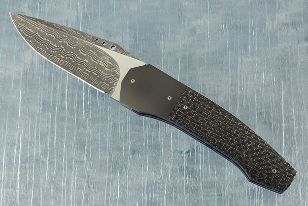 Damascus Grizzly Tactical Front Flipper with Silver Strike Carbon Fiber, Zirconium and MoonGlow II (IKBS)