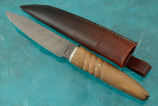 Carved Oosic Belt Knife with Damascus