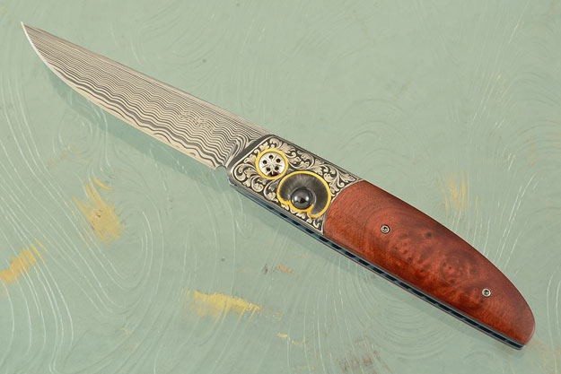 Engraved Damascus Ball Release with Pink Ivory Wood