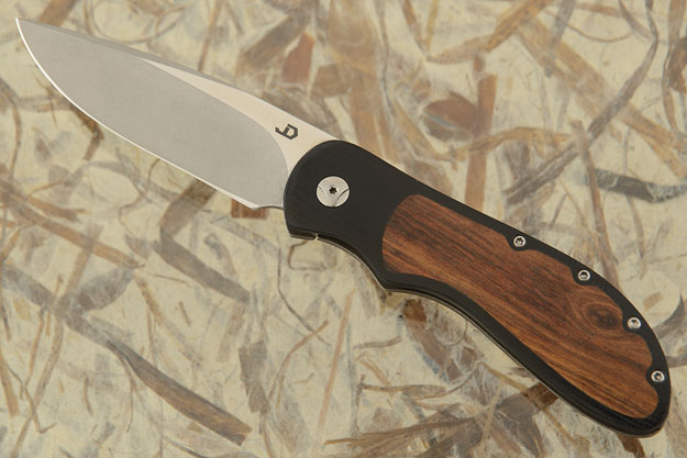 EDC Framelock Front Flipper with Black G10 and Tamboti Wood