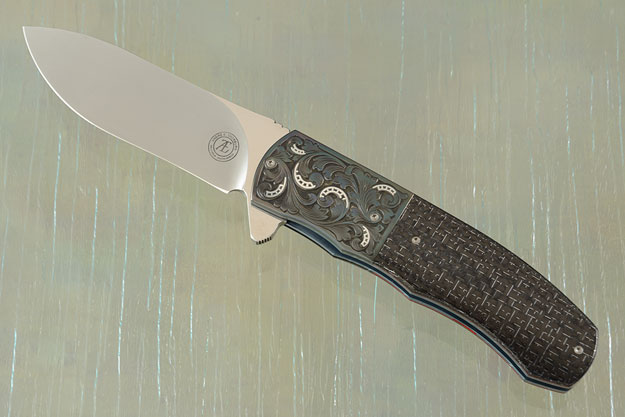 L46 Flipper with Silver Strike Carbon Fiber and Engraved Zirconium with Silver Inlay (Ceramic IKBS)