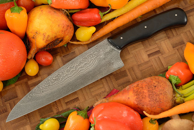 Damascus Chef's Knife (7 in) with Black G-10